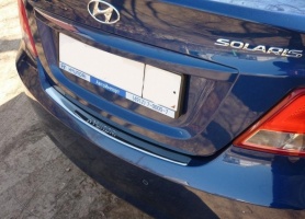 Накладка на задний бампер для Хендай Солярис 2011-2013 седан | зеркальная нержавейка