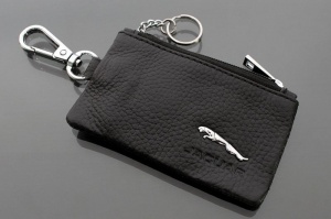 Чехол для ключей "Jaguar", Универсальный, Кожаный с Металическим значком, Цвет: Черный