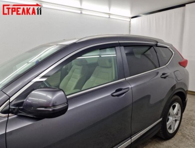 Дефлекторы Хонда СРВ 5 2017-2022 | с хром молдингом, из 6 частей, премиум, плоские, 2D