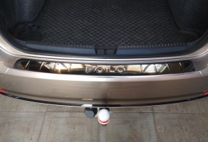 Накладка на задний бампер для Фольксваген Поло седан 2009-2019 | зеркальная нержавейка