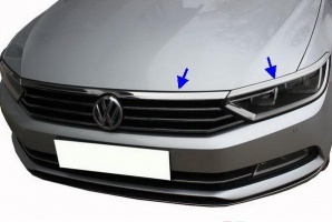 Верхняя накладка на передние фонари (реснички) для VW Passat (B8) 2014+ | нержавейка, 3 части