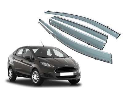 Премиум дефлекторы окон для Ford Fiesta седан 2014+ | с молдингом из нержавейки