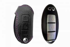 Брелок «кожаный чехол» для ключа Infiniti с фиолетовой нитью