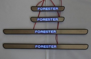 JMT Накладки на дверные пороги с логотипом и LED подсветкой, нерж. для SUBARU Forester "13-