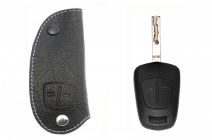 Брелок «кожаный чехол» для ключа Opel Antara с голубой нитью