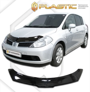 Дефлектор капота Nissan Tiida правый руль 2004-2012 (C11, JC11, NC11) | черный