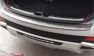 Накладка на задний бампер с логотипом для Hyundai Grand Santa Fe 2013-2016 | с загибом, нержавейка