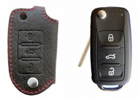 Чехол для ключа Volkswagen, Skoda, Seat (Брелок), Без логотипа, Кожаный