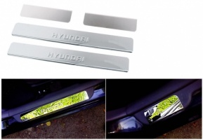 Накладки на пороги Hyundai Accent нержавейка с логотипом