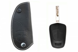 Брелок «кожаный чехол» для ключа Opel Antara с белой нитью «вар.1»