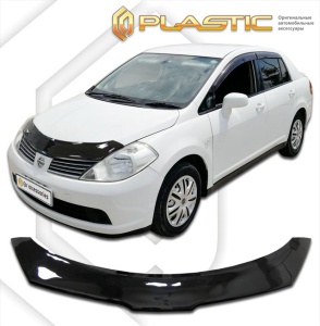 Дефлектор капота Nissan Tiida Latio 2004-2012 (седан SJC11, SC11, S) | черный