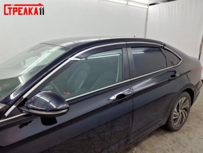 Дефлекторы Фольксваген Джетта 7 2020+ | с хром молдингом, из 6 частей, премиум, плоские, 2D