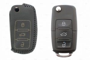 Чехол для ключа Volkswagen, Skoda, Seat «Брелок» "String", Цвет кожи: Черный