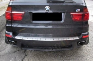 Накладка на задний бампер для BMW X5 (E70) 2007-2013 | нержавейка, с загибом