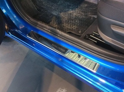 Накладки на пороги Хендай Солярис 2017+/2020+ | нержавейка, INOX Накладки на пороги Хендай Солярис 2017+/2020+ | нержавейка, INOX