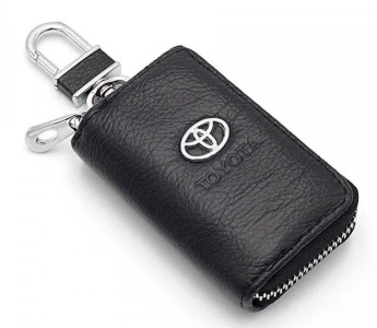 Чехол для ключей "Toyota", Универсальный, Кожаный с Металическим значком, Цвет: Черный