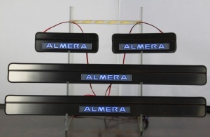 Накладки на дверные пороги с LED подстветкой, нерж. для NISSAN Almera «G11», Almera Classic