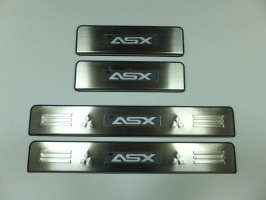 Накладки на дверные пороги с логотипом и LED подсветкой, нерж. для MITSUBISHI ASX "10-12"