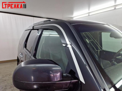 Дефлекторы Cadillac Escalade 3 2007-2014 | с хром молдингом, из 6 частей, премиум, плоские, 2D,
